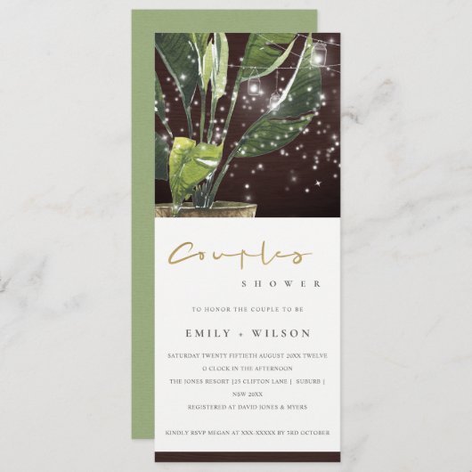 パーム星空のメイスンジャー灯カップルのシャワー 招待状 (正面/裏面)