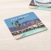 パーム春カリフォルニアプールホテルツリーズレトロ スクエアペーパーコースター (アングル)