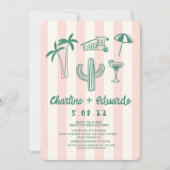 パーム春グリーンピンクハンドドロー結婚ズ 招待状 (正面)