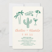 パーム春グリーンピンクハンドドロー結婚ズ 招待状 (正面)