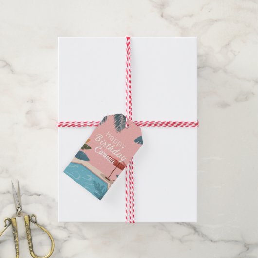 パーム春サマーアダルトバースデーパーティーピンク ギフトタグ (より糸付き)