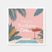 パーム春サマーアダルトバースデーパーティーピンク スタンダードカクテルナプキン (正面)
