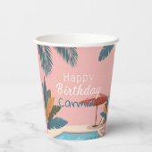 パーム春サマーアダルトバースデーパーティーピンク 紙コップ (裏面)