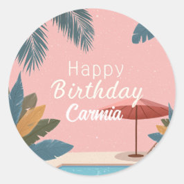 パーム春サマーアダルトバースデーパーティーPink Squa ラウンドシール