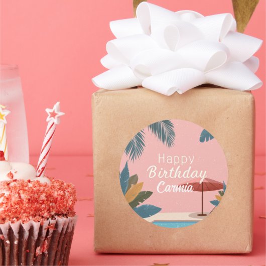 パーム春サマーアダルトバースデーパーティーPink Squa ラウンドシール (パーティー)