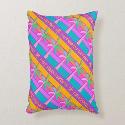 パーム春ストライプサンセットカラフルパームツリーズ アクセントクッション (正面(垂直))