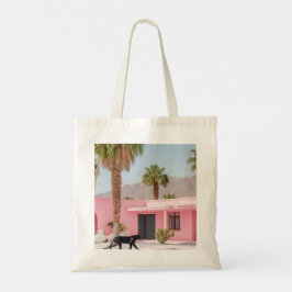 パーム春ピンクハウストートバッグ | レトロ砂漠 トートバッグ