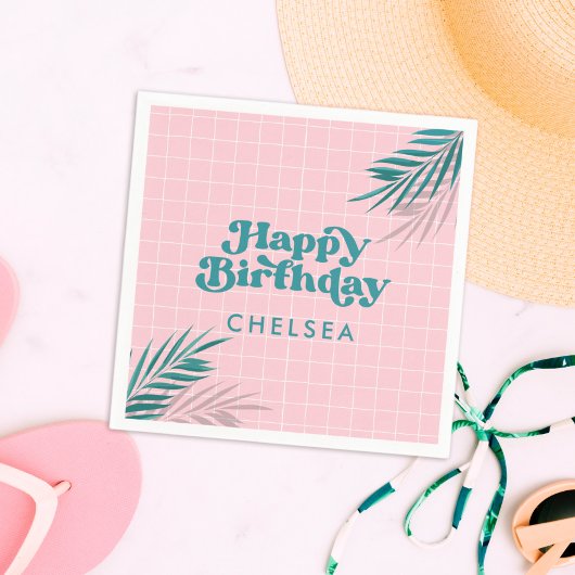 パーム春プールパーティーピンクアダルト誕生日 スタンダードカクテルナプキン