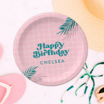 パーム春プールパーティーピンクアダルト誕生日 ペーパープレート<br><div class="desc">これらの「パーム春」プールのパーティー紙モダンプレートとプールでバースデーパーティーを投げインスパイアる。ピンクのパティオタイルのヴィンテージインスパイアタイポグラフィ。</div>