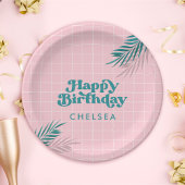 パーム春プールパーティーピンクアダルト誕生日 ペーパープレート