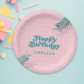パーム春プールパーティーピンクアダルト誕生日 ペーパープレート