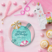 パーム春プールパーティーピンクアダルト誕生日 ペーパープレート (パーティー)