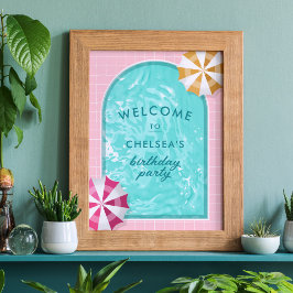 パーム春プールパーティーピンクアダルト誕生日 ポスター