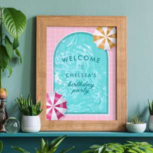 パーム春プールパーティーピンクアダルト誕生日 ポスター