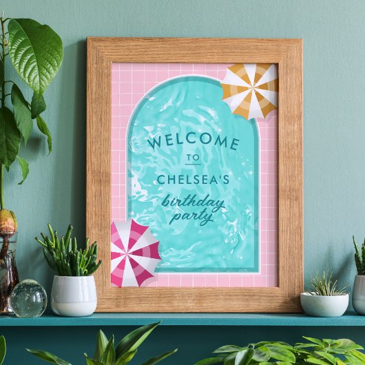 パーム春プールパーティーピンクアダルト誕生日 ポスター