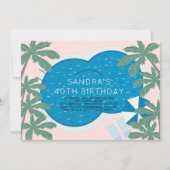 パーム春プールパーティーピンクアダルト誕生日 招待状 (正面)
