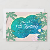 パーム春プールパーティーピンクアダルト誕生日 招待状 (正面)