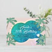 パーム春プールパーティーピンクアダルト誕生日 招待状 (スタンド正面)