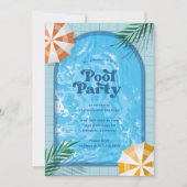 パーム春プールパーティーブルーアダルト誕生日 招待状 (正面)