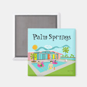 パーム春レトロゲイピンクフラミンゴプールパーティー マグネット (正面/裏面)