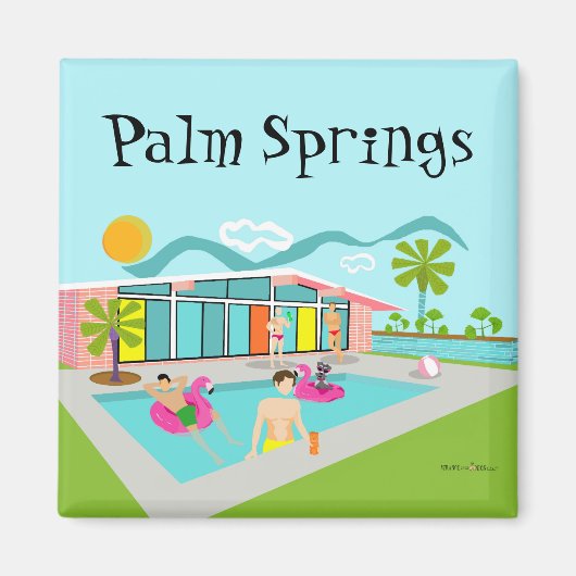 パーム春レトロゲイピンクフラミンゴプールパーティー マグネット (正面)