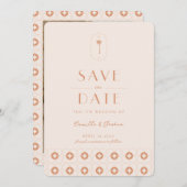 パーム春レトロ結婚式の日付を保存 招待状 (正面/裏面)