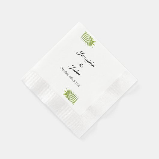 パーム樹緑の葉の水の色離れの結婚 縁ありカクテルナプキン (角)