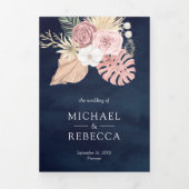 パーム素朴ダスティピンクローゼネイビーQRコード結婚ズ 三つ折り招待状 (カバー)