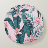 パーム絵画とトロピック夏のシームレスなパターン ラウンドクッション (裏面)