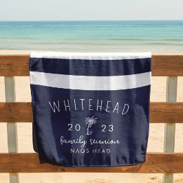 パーム航海のストライプネイビーモノグラム ビーチタオル