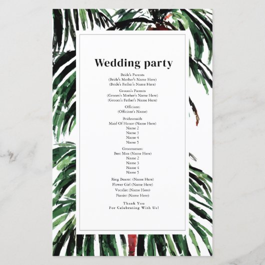 パーム色彩の鮮やかツリーモダンビーチ結婚式 (裏面)