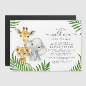 パーム葉とサファリの動物ワイルドワンベビーシャワー マグネット招待状 (正面/裏面)