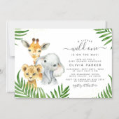 パーム葉とサファリの動物ワイルドワンベビーシャワー マグネット招待状 (正面)
