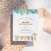 パーム葉とジャングルの動物の赤んモダン坊シャワー インビテーションポストカード