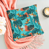 パーム葉とハイビスカスの花の熱帯パターン クッション