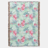パーム葉とフラミンゴ スローブランケット (正面縦)