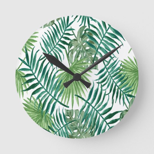 パーム葉のトロピカルラウンドクロック ラウンド壁時計 (正面)