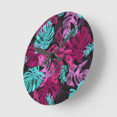 パーム葉のトロピカルラウンドクロック ラウンド壁時計 (傾斜)