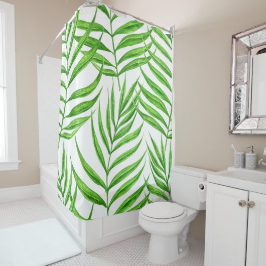 パーム葉の水色 シャワーカーテン (インサイチュ)