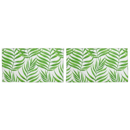 パーム葉の水色 枕カバー (正面-セット)