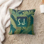パーム葉エレガントティール(緑がかった色)水彩モノグラム クッション (ブランケット)