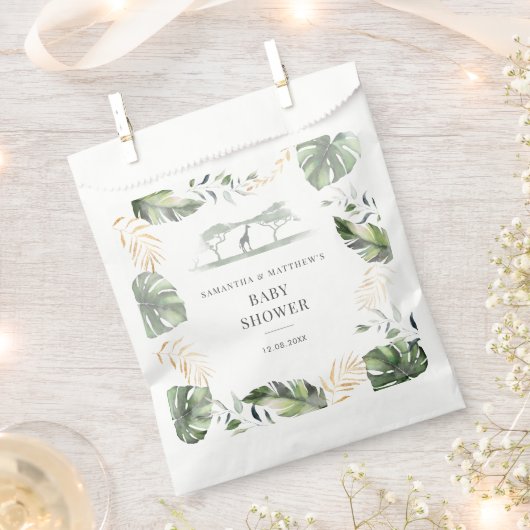 パーム葉サファリカップル赤ちゃんシャワー フェイバーバッグ (クリップ留めされた状態)