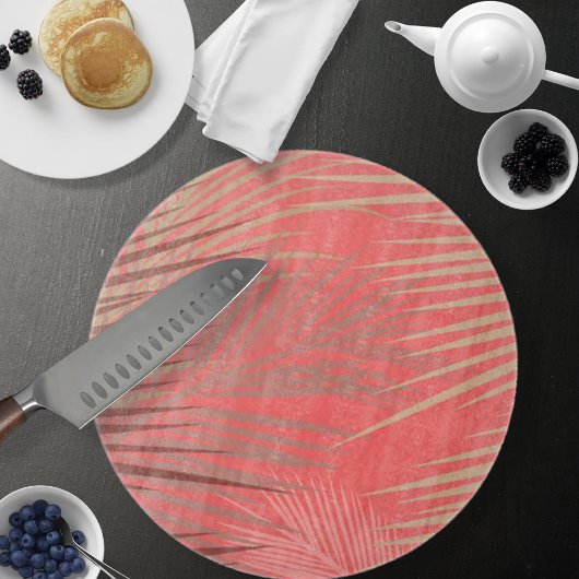 パーム葉シャドーオンリビングコーラル カッティングボード