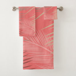 パーム葉シャドーオンリビングコーラル バスタオルセット