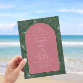 パーム葉シーシェルピンクグリーン熱帯結婚病 招待状