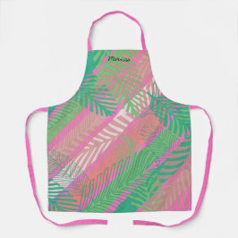 パーム葉ストライプカラフルモノグラムの エプロン
