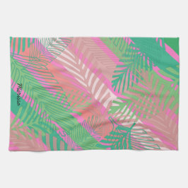 パーム葉ストライプカラフルモノグラムの キッチンタオル