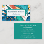 パーム葉ストロピカルアイランドグリーン&ホワイトスクエア 名刺 (正面/裏面)