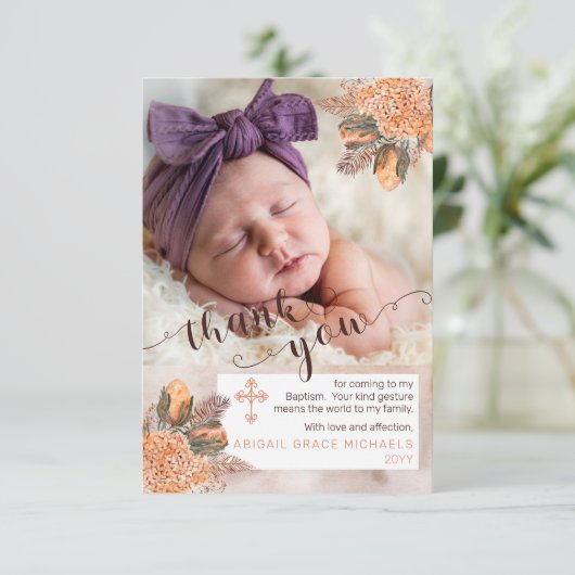 パーム葉ズアジュアガールの写真洗礼ありがとう サンキューカード (スタンド正面)