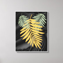 パーム葉ズオンブラックサテンキャンバス